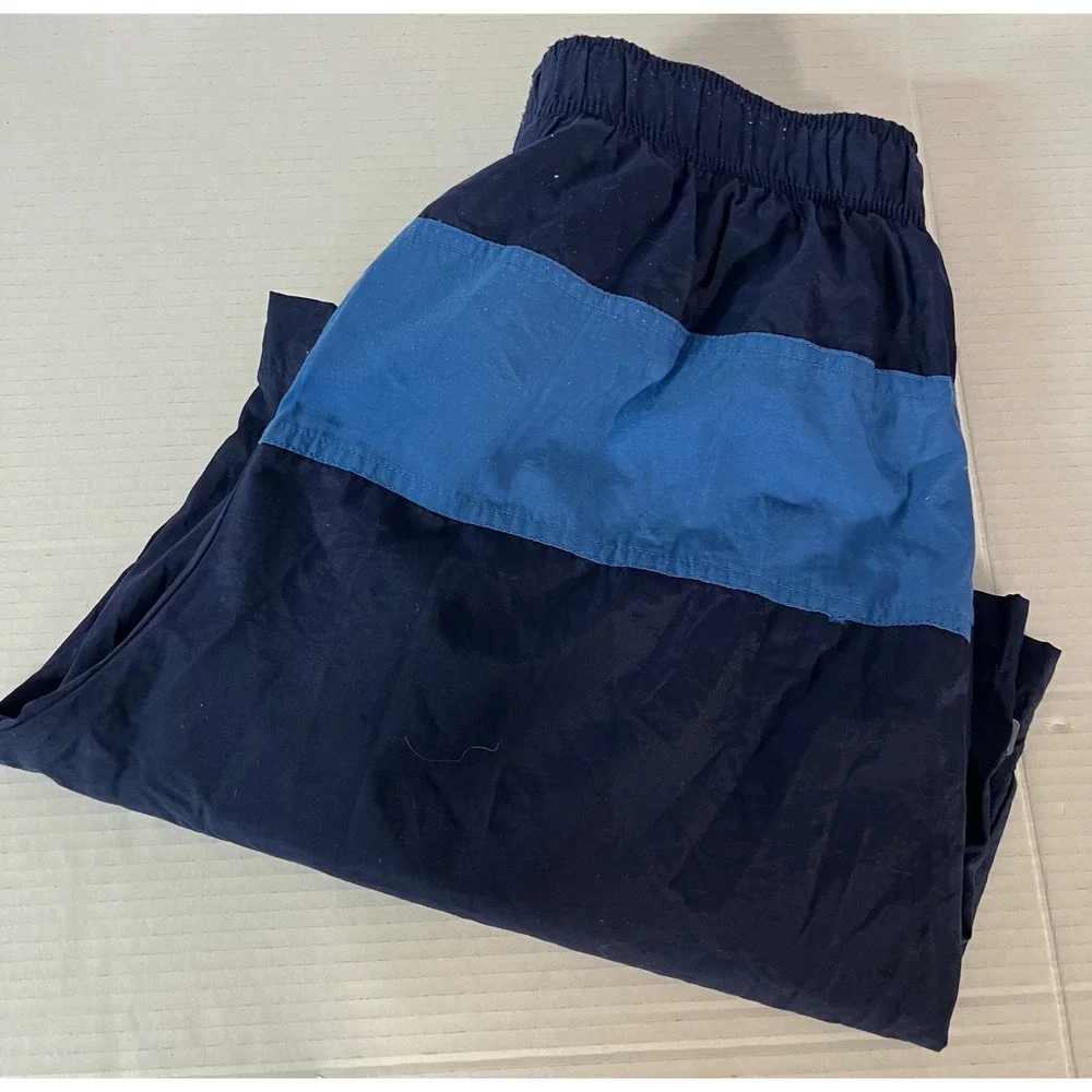 Nike Nylon Mesh Lined‎ Shorts Mens L Navy Blue Excellent Vintage Striped Swim